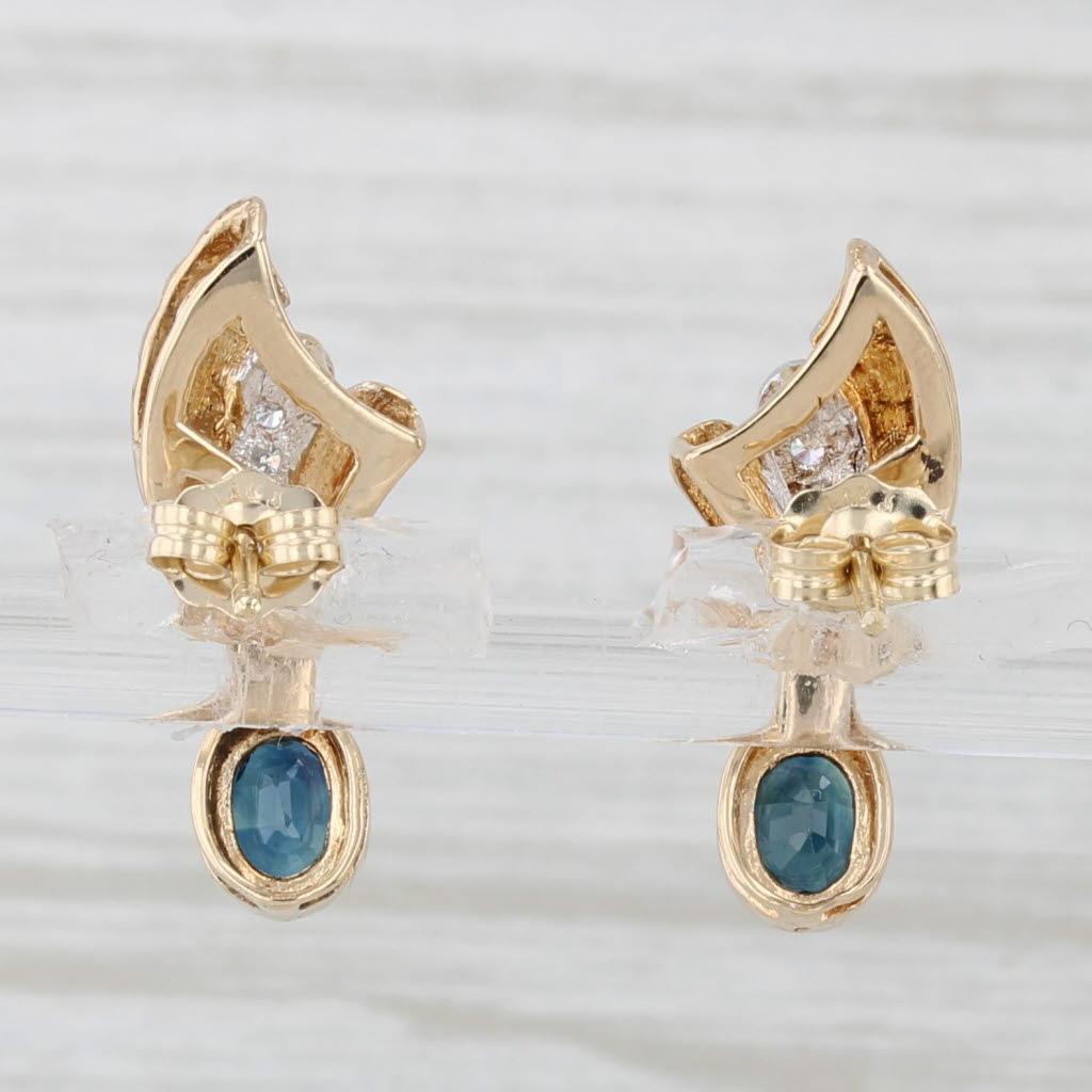 Light Gray 0.86ctw Blue Sapphire Diamond Drop Earrings 14k Yellow Gold