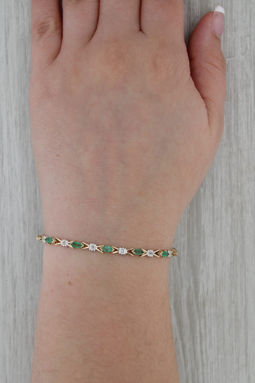 1.94ctw Emerald Diamond Tennis Bracelet 10k Yellow White Gold 7" 3.6mm