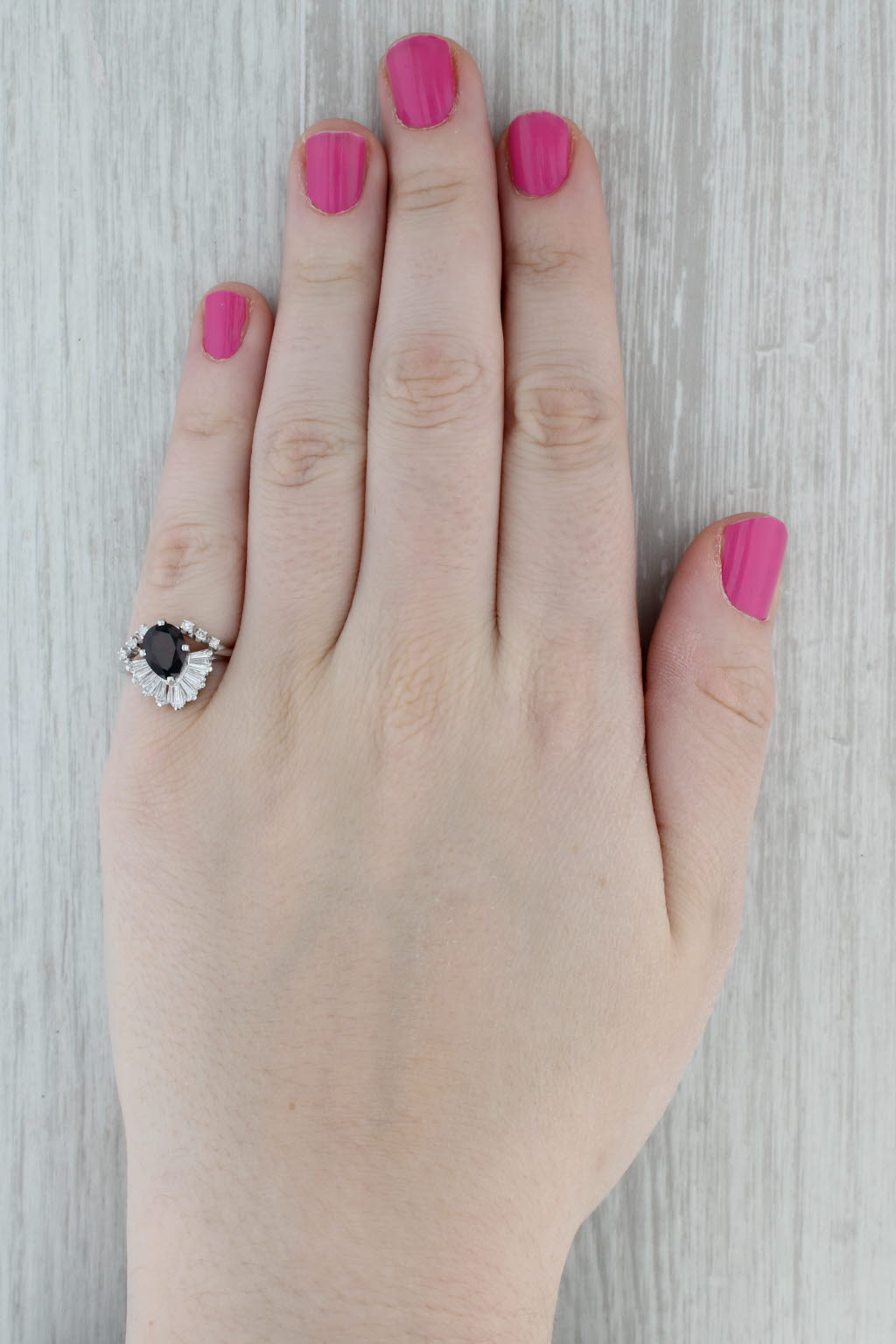 Dark Gray 1.45ctw Pear Garnet Diamond Spray Ring 14k White Gold Size 6.5