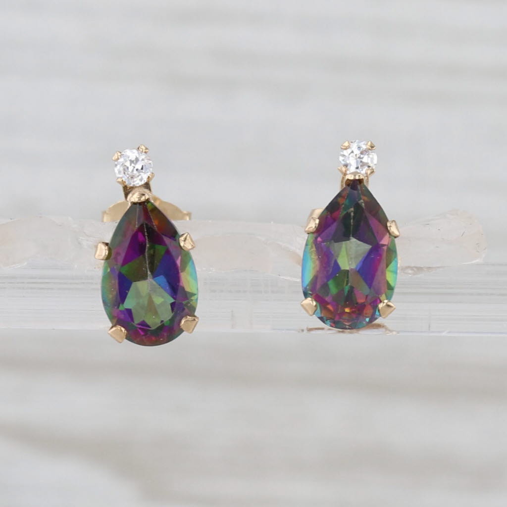 Mystic Topaz Cubic Zirconia Teardrop Stud Earrings 10k Yellow Gold