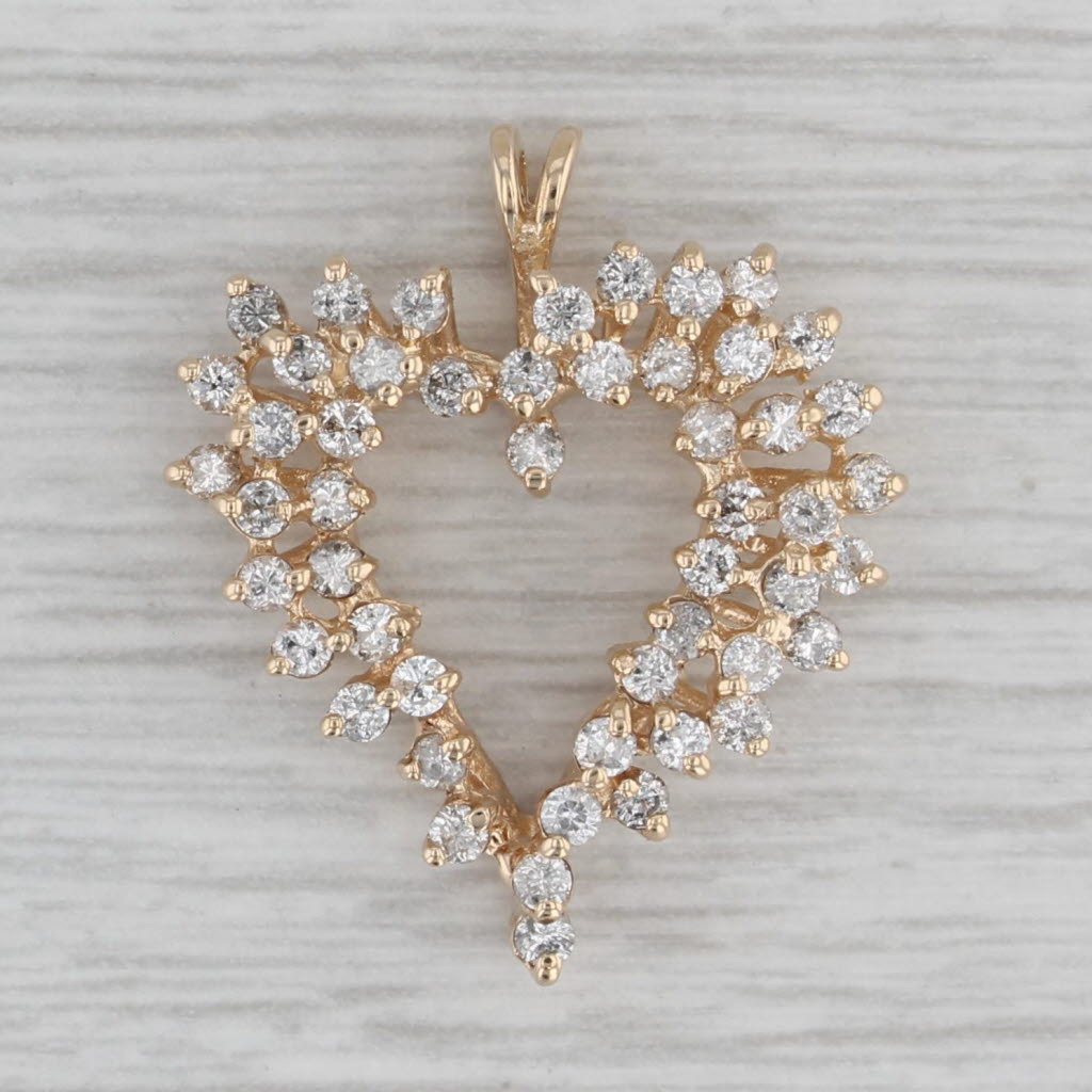Gray 0.75ctw Diamond Clusters Open Heart Pendant 14k Yellow Gold