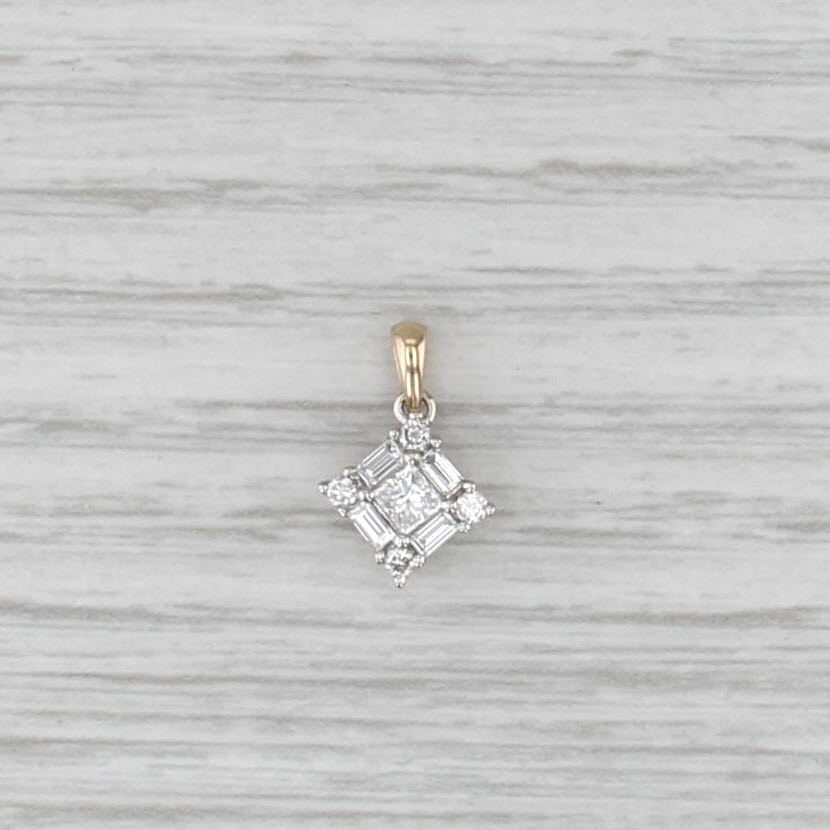 0.37ctw Princess Diamond Halo Pendant 14k White Yellow Gold Small Drop