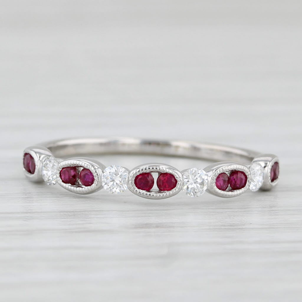 Light Gray 0.40ctw Ruby Diamond Stackable Ring 14k White Gold Size 6.5 Wedding Band