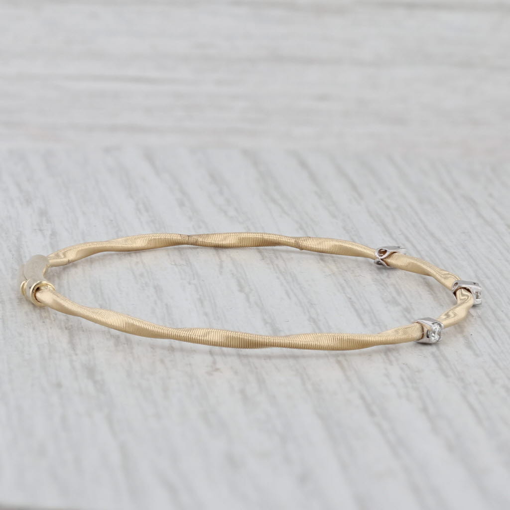 New 0.17ctw Diamond Flexible Twist Bangle Bracelet 14k Yellow White Gold 7"