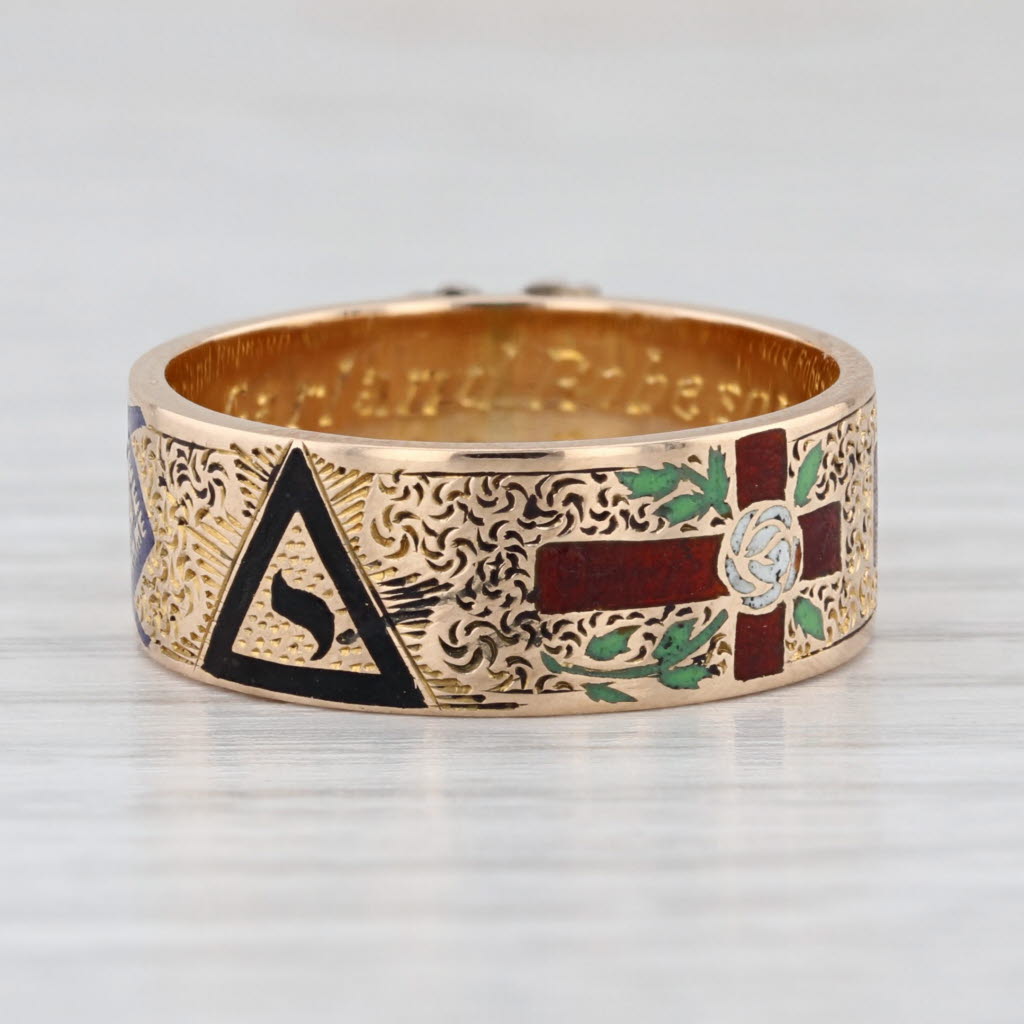 Vintage Masonic Ring 14k Gold Scottish Rite Size 7 Band Yod Rose Croix Engraved