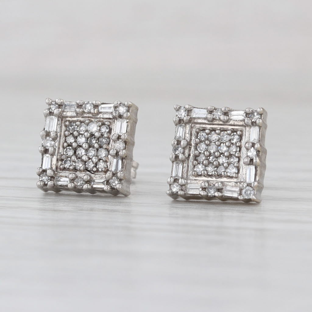 0.36ctw Diamond Square Frame Stud Earrings 14k White Gold