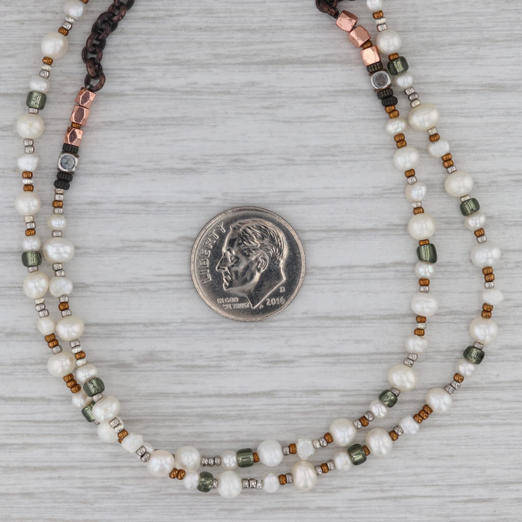 Gray Silpada Wrap Cultured Pearls Bead Necklace Sterling Silver Brass Glass 61.25"