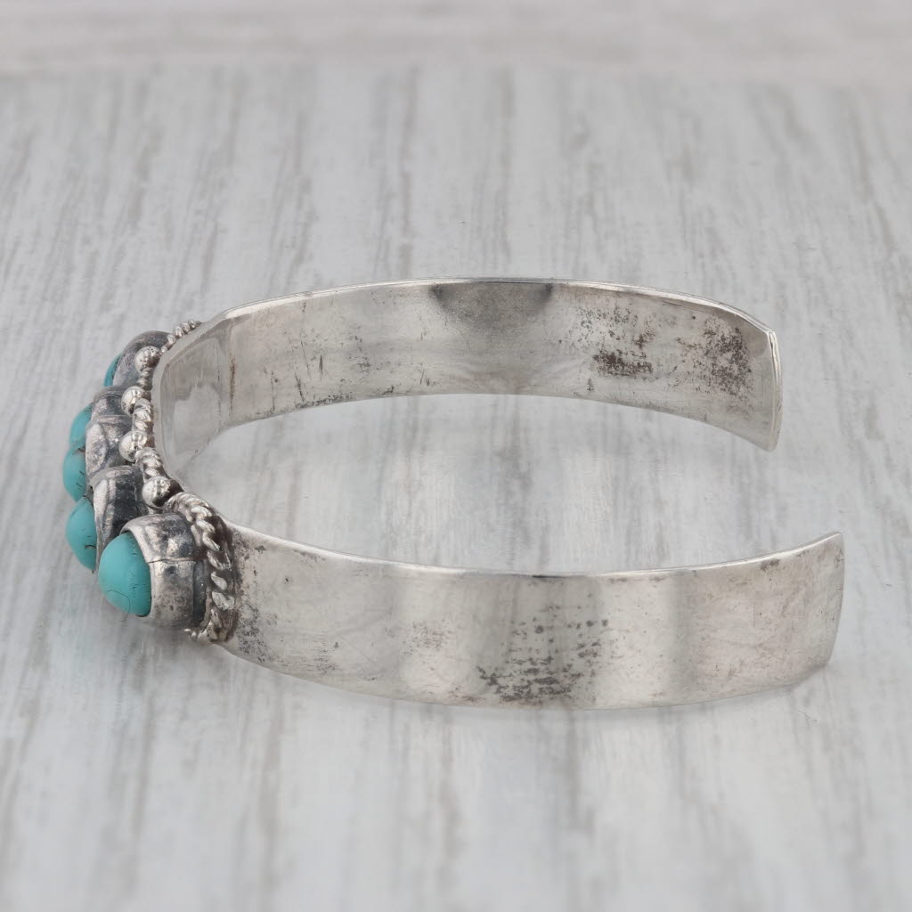 Gray Vintage Native American Glass Imitation Turquoise Sterling Silver Small AS IS