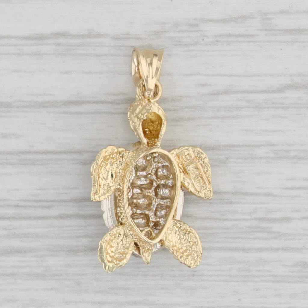 Light Gray Sea Turtle Pendant 14k Yellow White Gold Nautical Jewelry