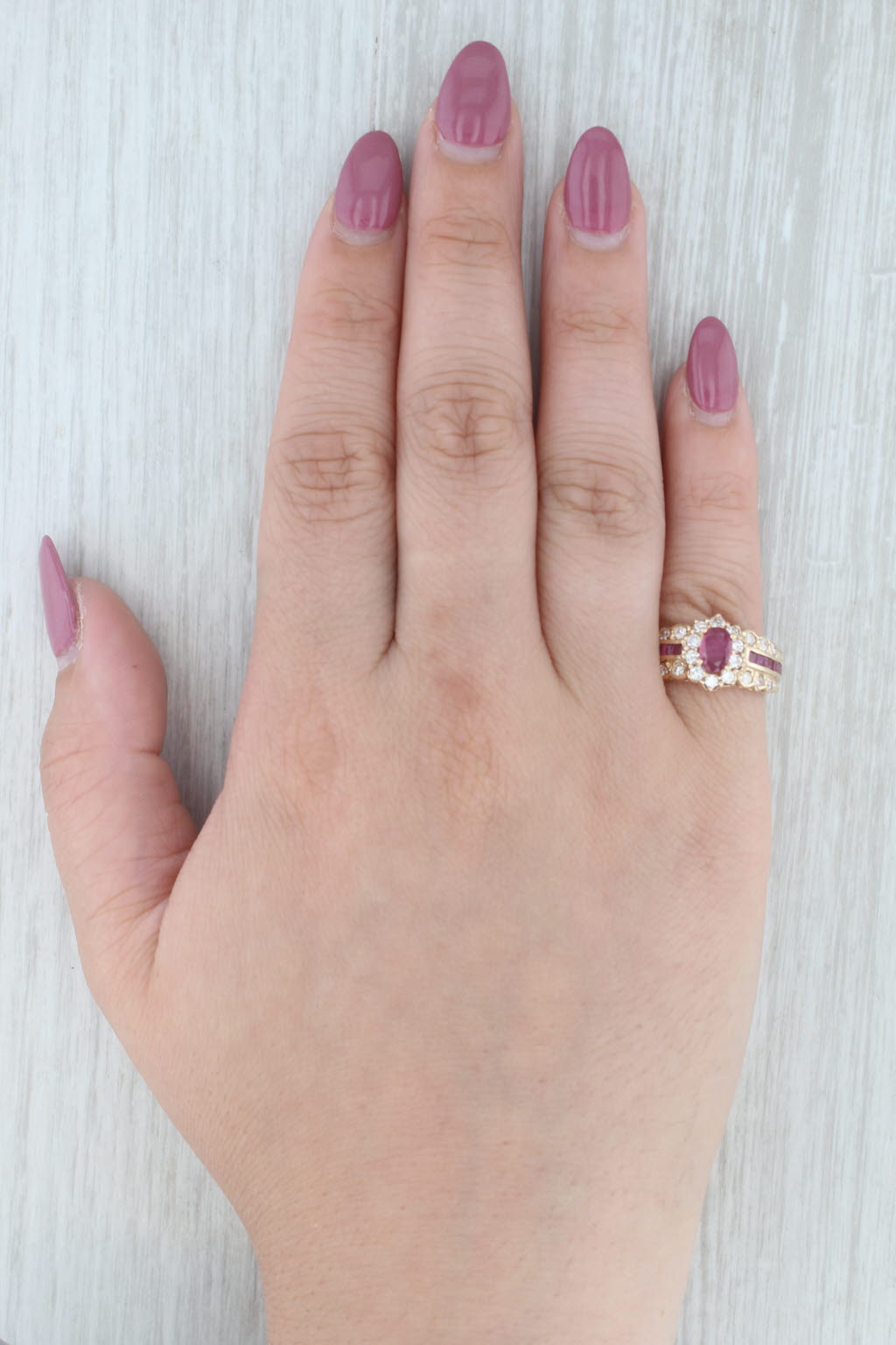 Gray 1.85ctw Ruby Diamond Halo Ring 14k Yellow Gold Size 6.25 Engagement