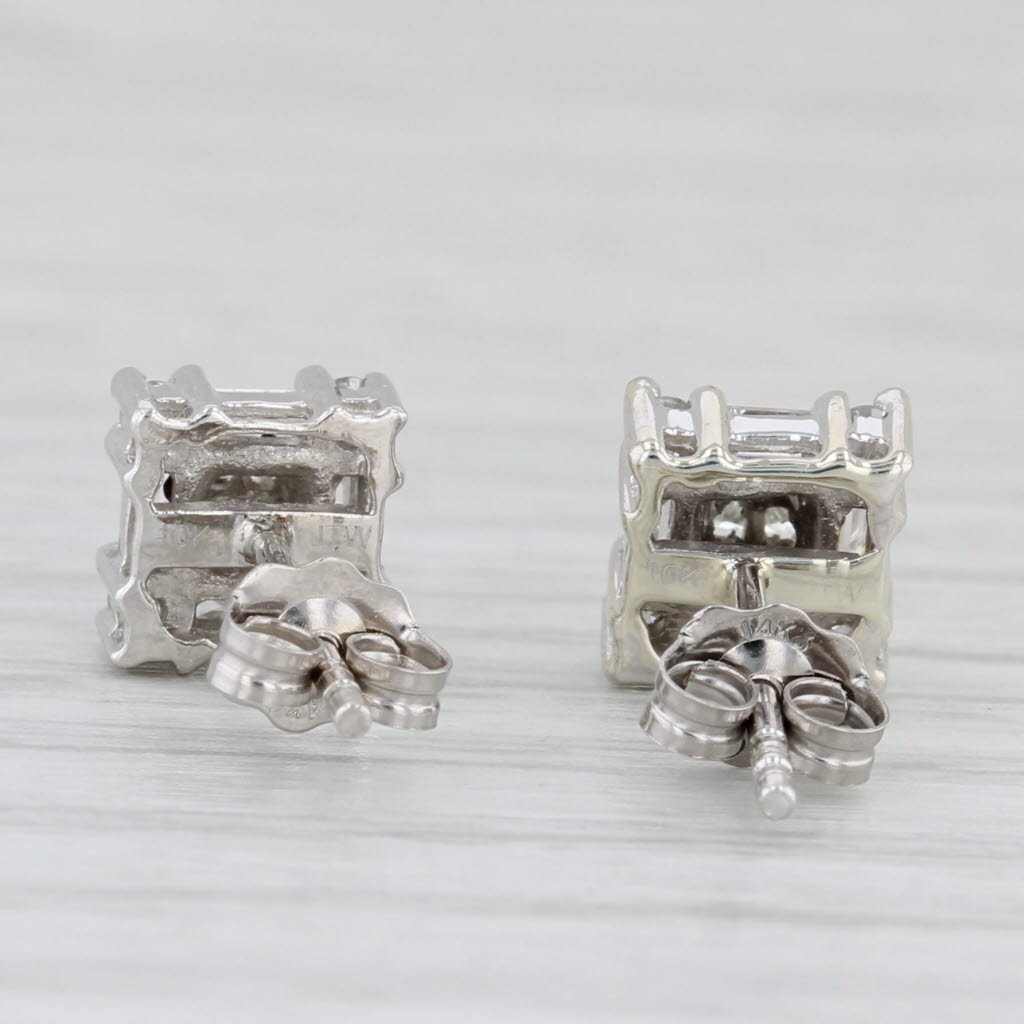 Light Gray 0.42ctw Princess Halo Stud Earrings 14k White Gold