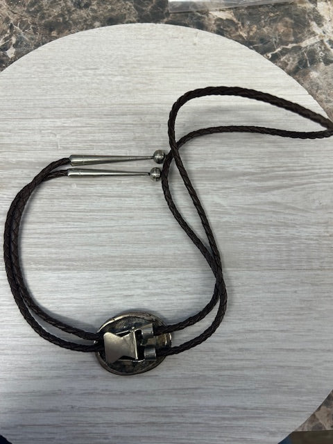 Dark Gray Vintage Southwestern Eagle Bolo Tie Sterling Silver Leather Adjustable 33"