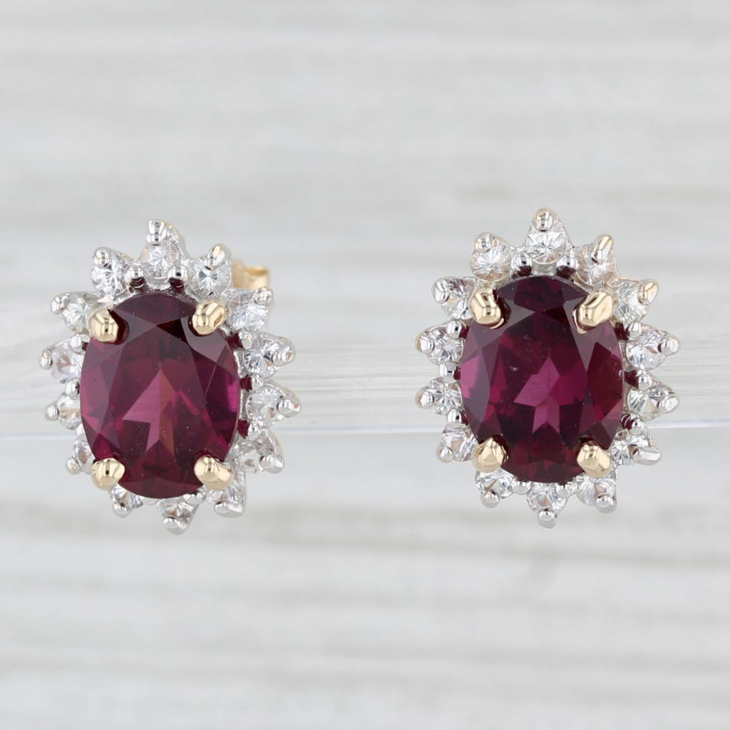 Light Gray 5.30ctw Oval Garnet Topaz Sapphire Halo Stud Earrings 14k Yellow Gold