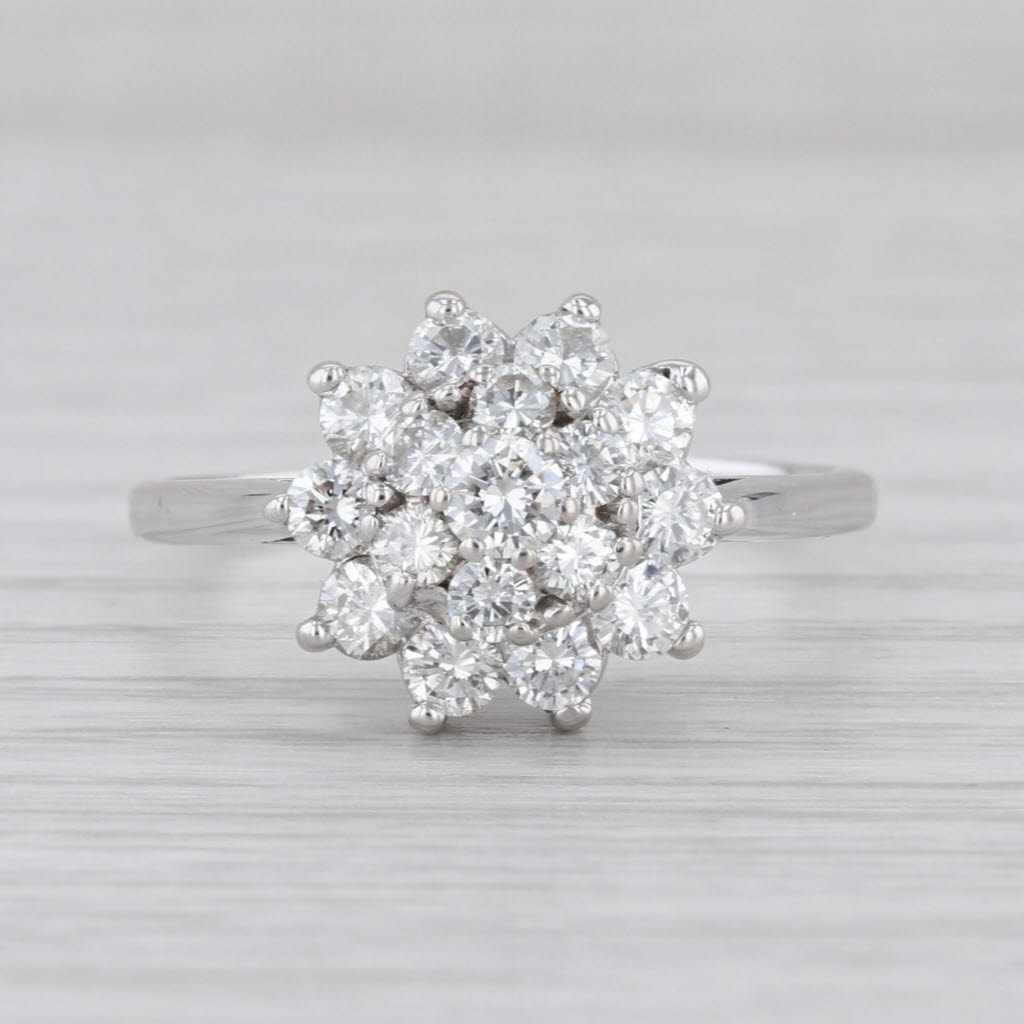 1.26ctw Diamond Flower Cluster Ring 14k White Gold Size 10.25