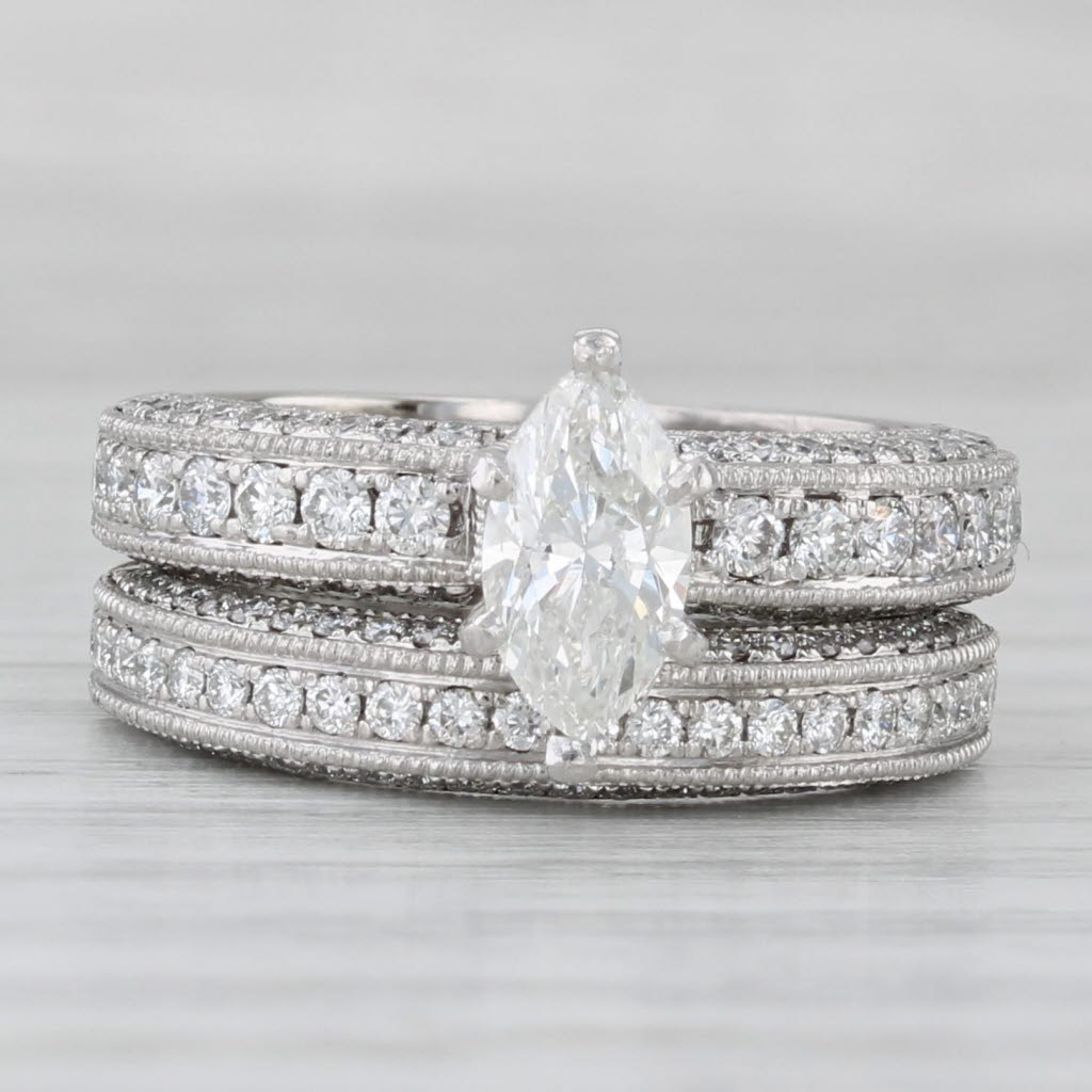 Light Gray Shane & Co Marquise Diamond Engagement Ring Wedding Band Bridal Set Platinum EGL