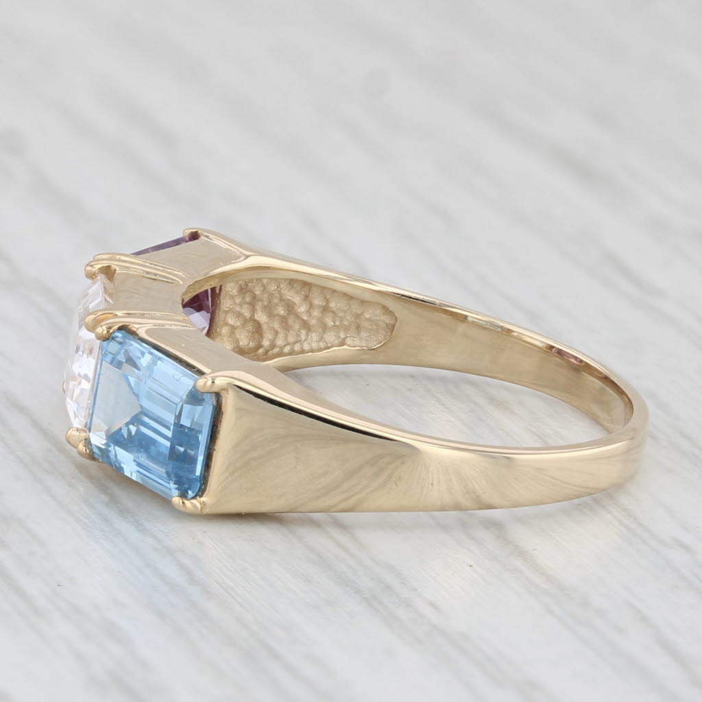 Light Gray 3.20ctw Cubic Zirconia Ring 14k Yellow Gold 3-Stone Purple White Blue Size 7.75