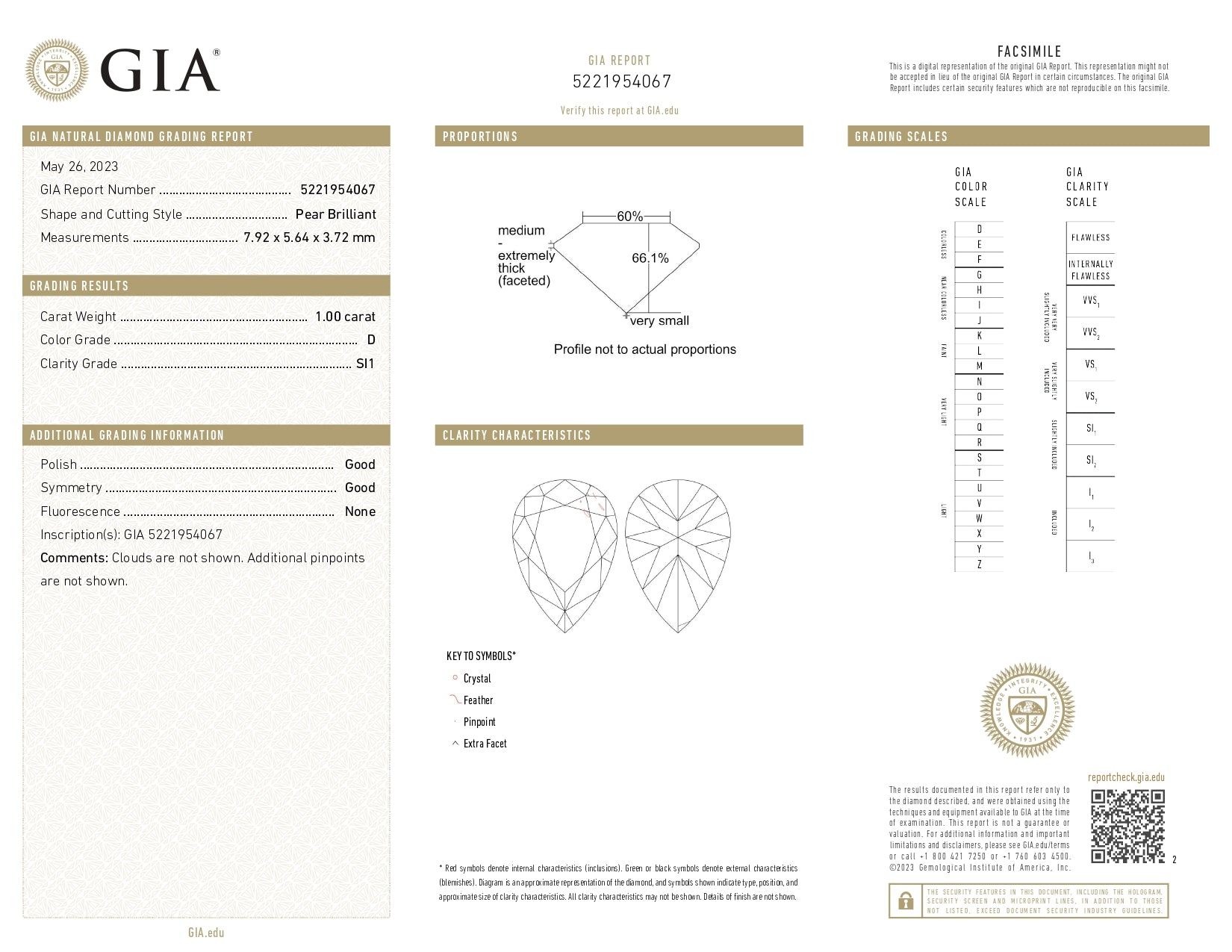 1ct Loose Diamond GIA Graded Pear Brilliant D Solitaire for Setting