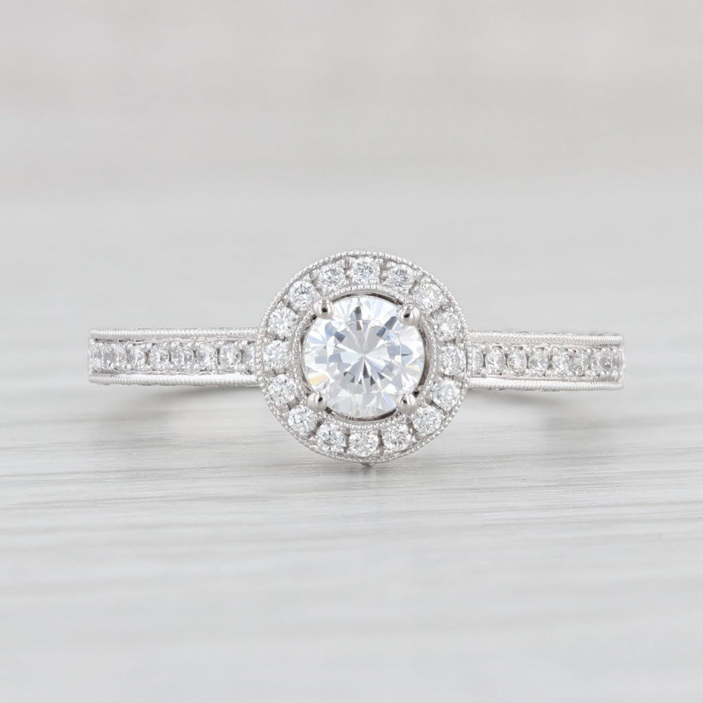 Light Gray New 0.89ctw Round Cubic Zirconia Halo Engagement Ring 900 Platinum Size 6.75