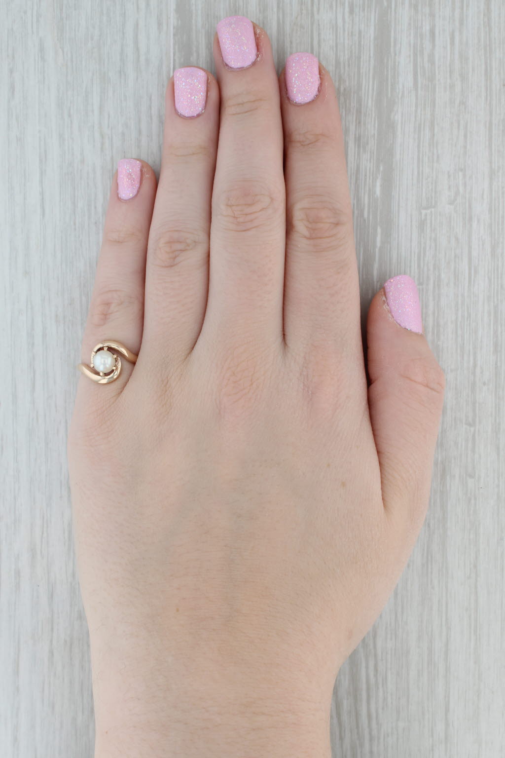 Gray Cultured Pearl Solitaire Ring 10k Yellow Gold Size 6 Bypass
