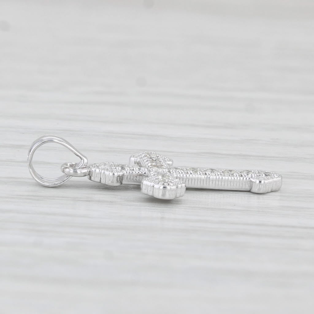 Light Gray 0.15ctw Diamond Cross Pendant 14k White Gold Religious Jewelry