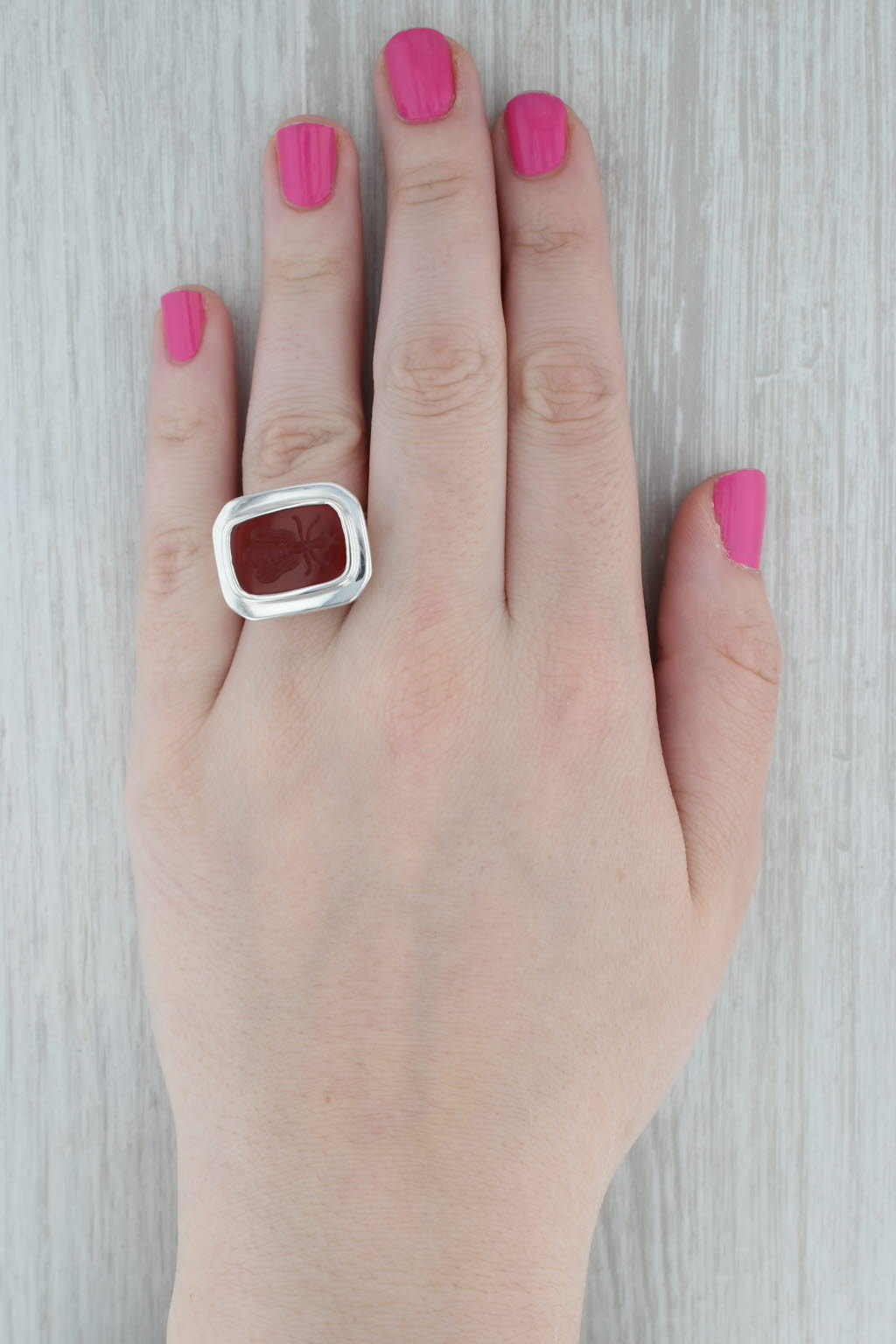Gray Slane & Slane Red Chalcedony Bee Intaglio Seal Signet Ring Sterling Silver