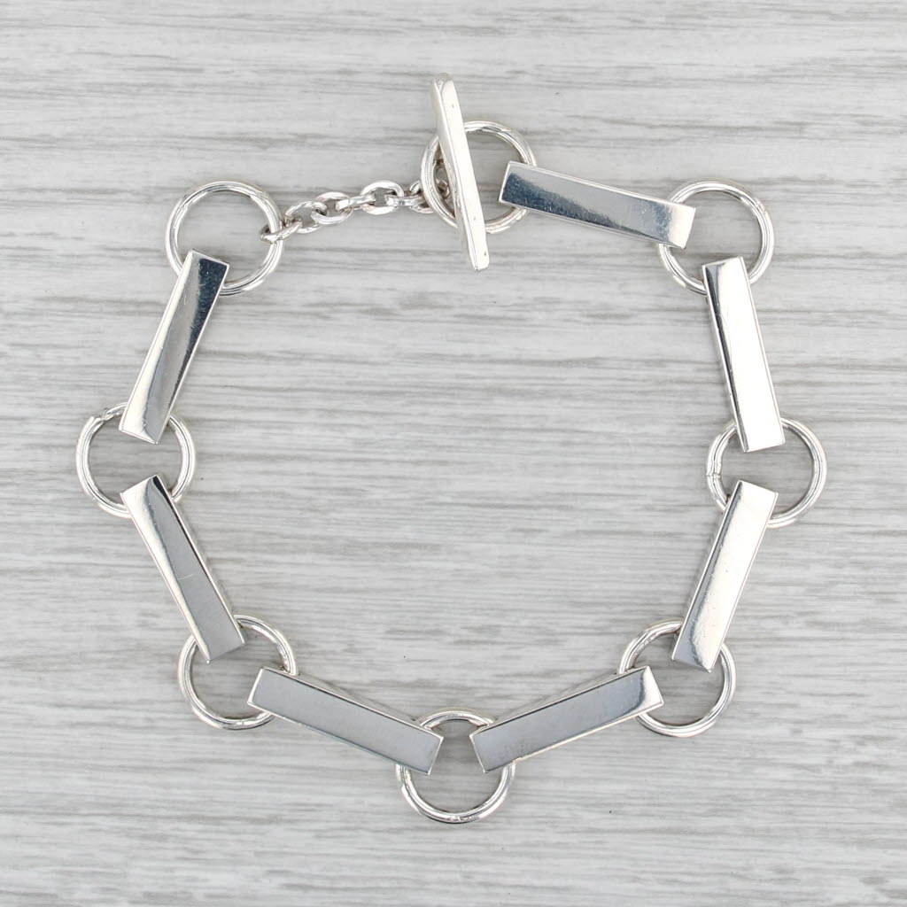 Goldbar Bar & Circle Link Bracelet Sterling Silver Toggle Clasp 8.25" 12.8mm