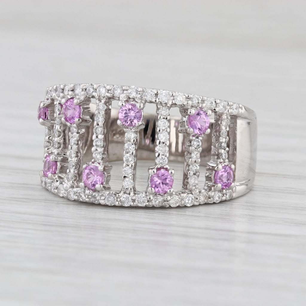 0.93ctw Pink Sapphire Diamond Ring 14k White Gold Size 7.25 Cocktail