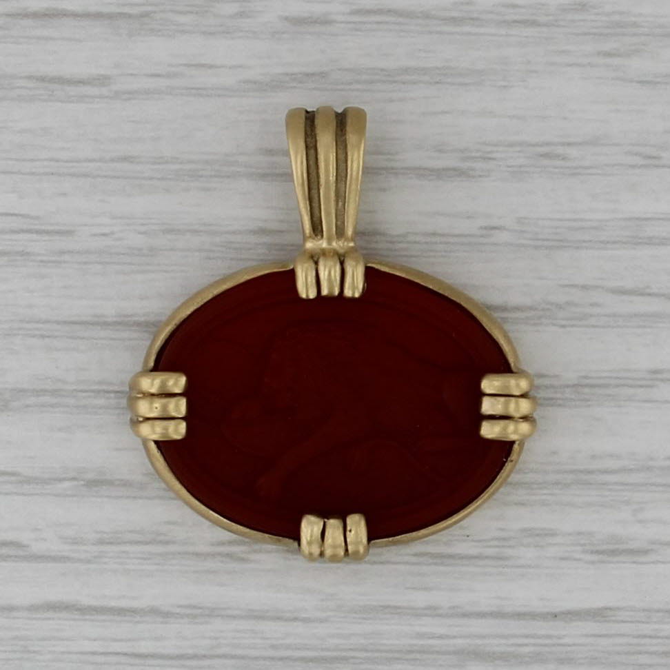 Slane & Slane Sardonyx Lion Carved Enhancer Pendant 18k Gold Clip Bail
