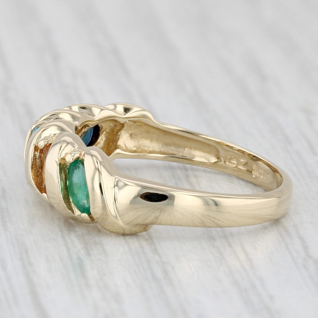 Light Gray 0.80ctwMultistone Ring 14k Gold Stackable Emerald Citrine Topaz Quartz Sapphire