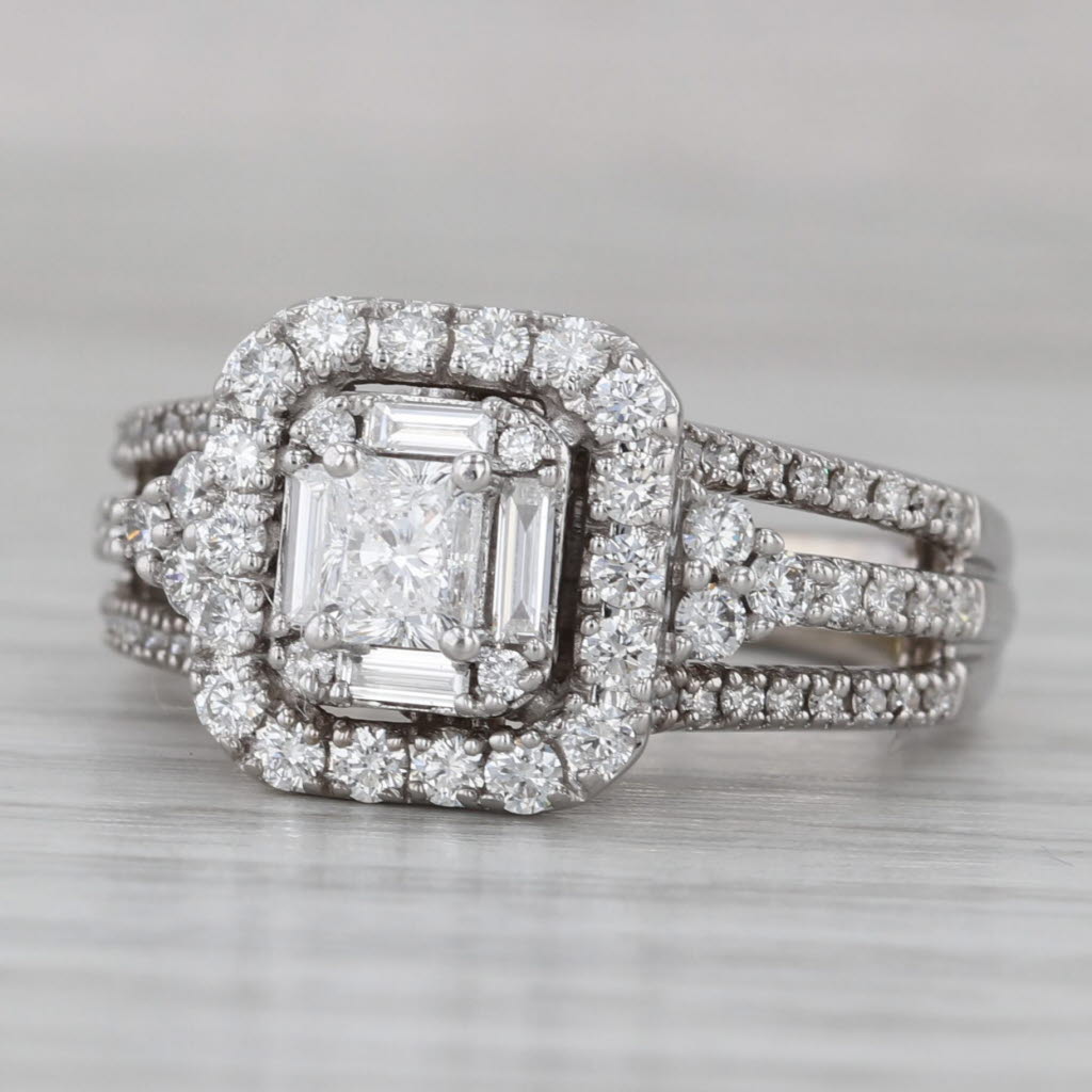 Gray 1.15ctw Diamond Halo Engagement Ring 14k White Gold Size 6.5 Bridal Celebration