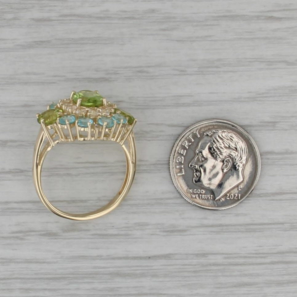 3.62ctw Peridot Topaz Apatite Ring 14k Yellow Gold Size 7 Cocktail Cluster