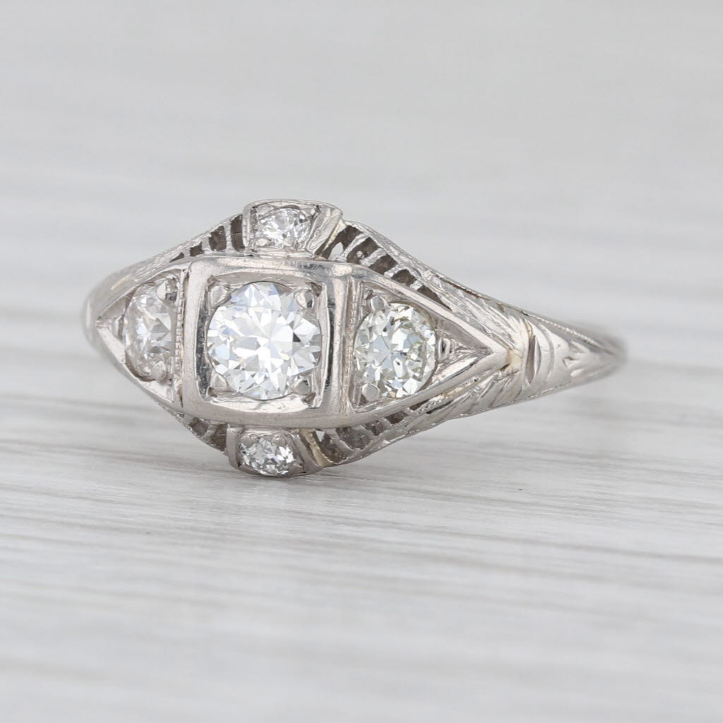 Art Deco 0.60ctw Diamond Engagement Ring Platinum Size 7 Vintage Filigree