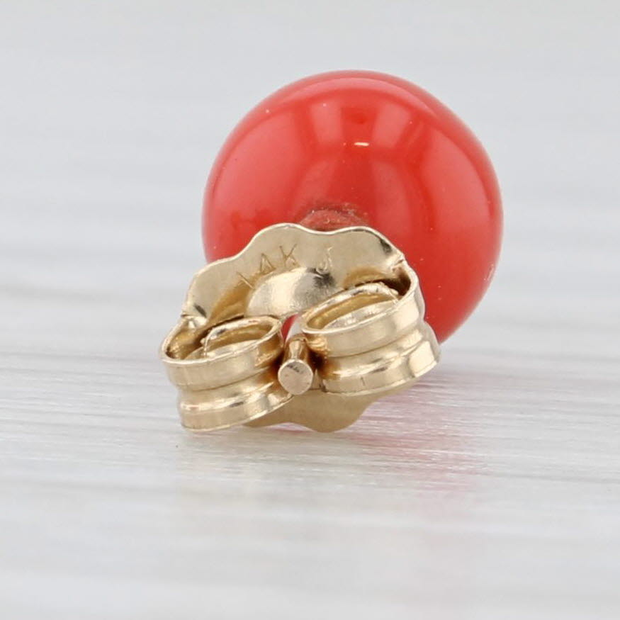 Light Gray 6mm Red Resin Bead Stud Earrings 14k Yellow Gold
