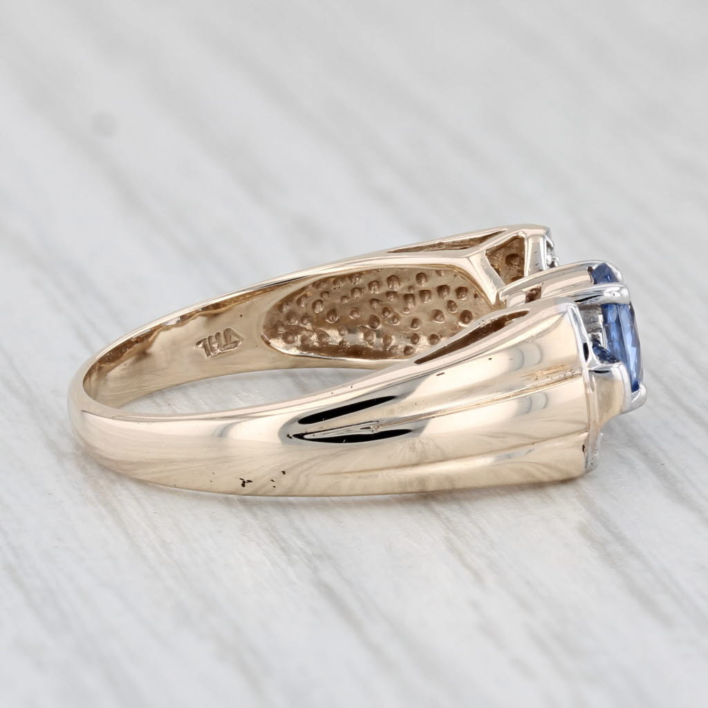 Light Gray 1.04ctw Blue Sapphire Bow Tie Ring 10k Yellow Gold Size 7.25 Diamond Accents