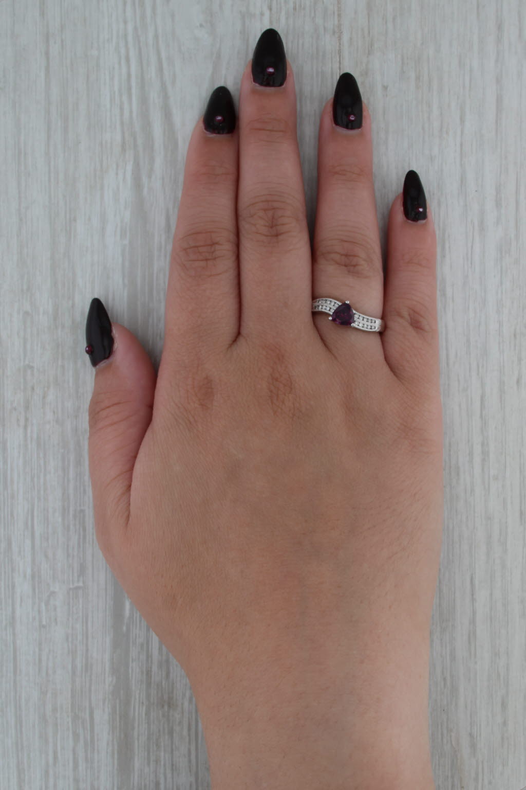 0.99ctw Grape Garnet Diamond Ring 14k White Gold Size 8.75