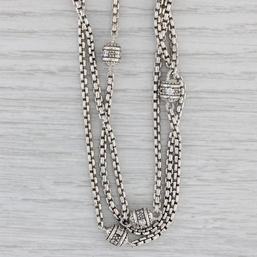 Gray 0.96ctw Cubic Zirconia Station 3-Chain Necklace Sterling Silver 18"