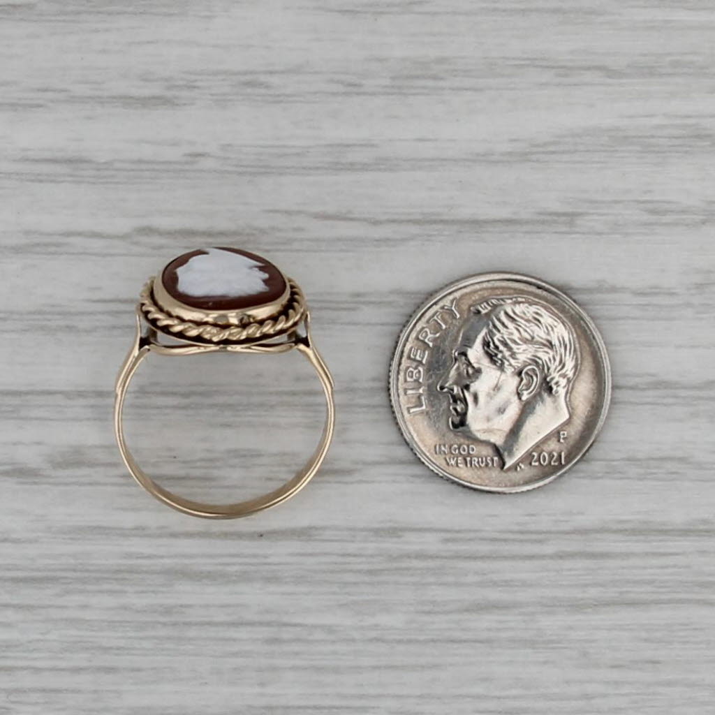 Vintage Shell Cameo Ring 12k Yellow Gold Size 5.5 Figural Carving