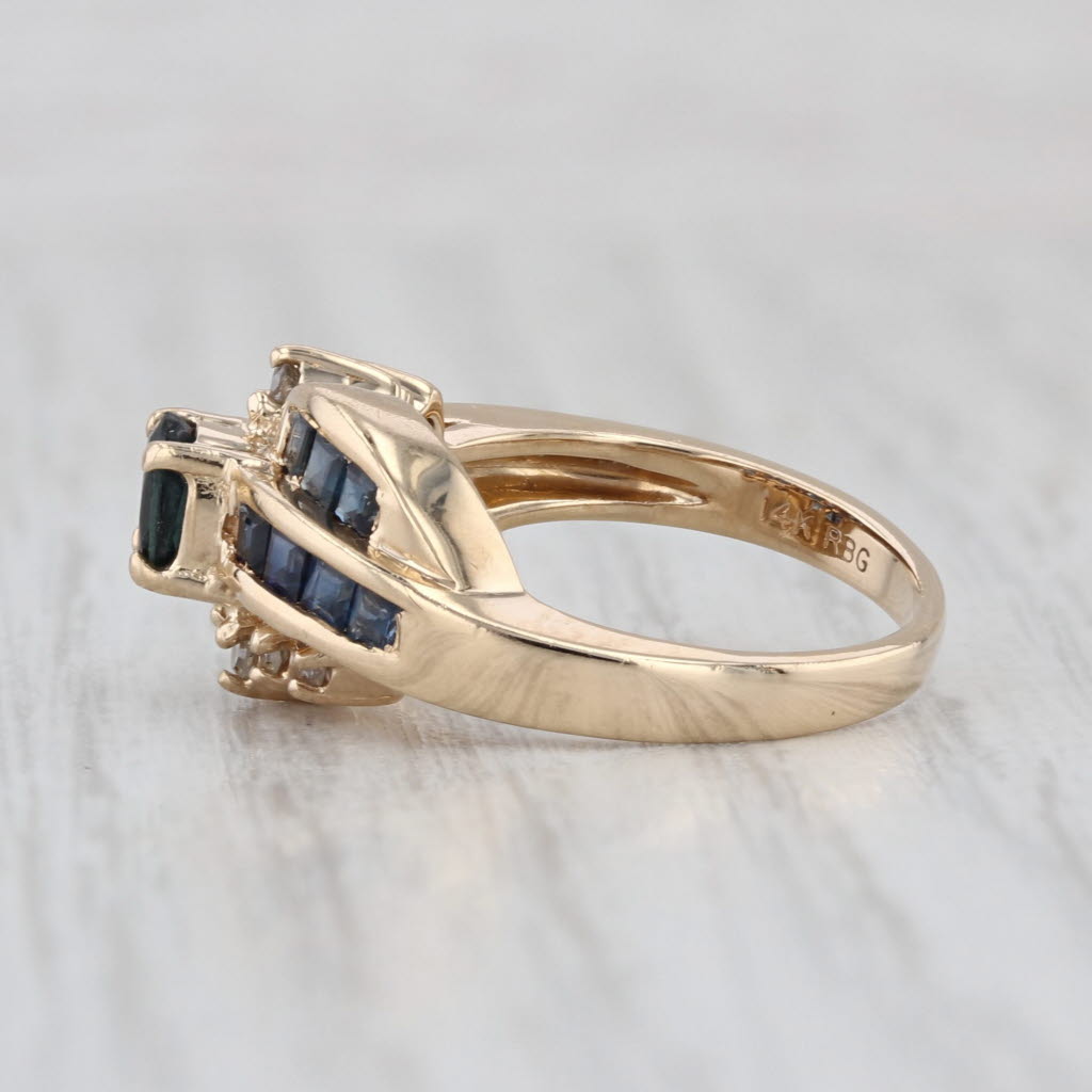 1.06ctw Blue Sapphire Diamond Bypass Ring 14k Yellow Gold Size 5