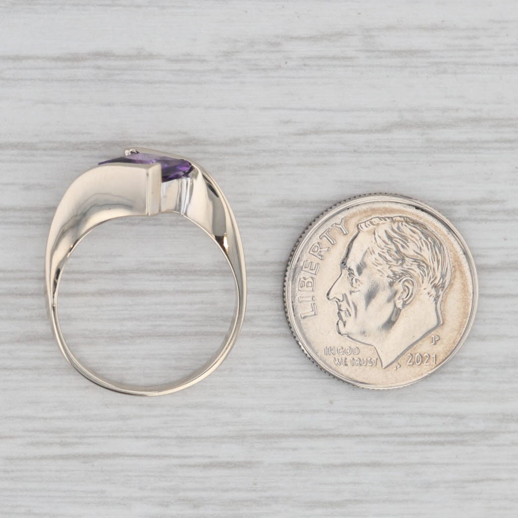 Gray 1ct Princess Amethyst Solitaire Ring 14k White Gold Size 5.5