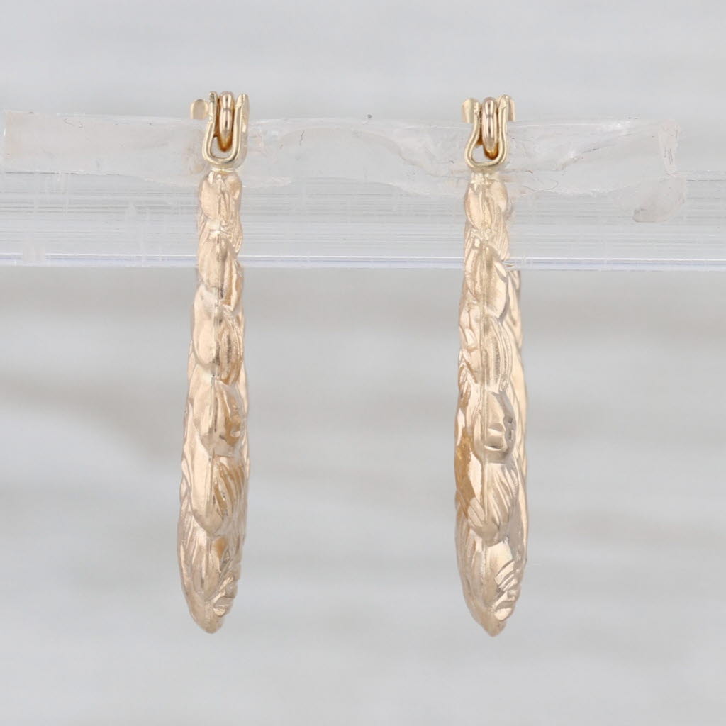 Scalloped Croissant Hoop Earrings 14k Yellow Gold Snap Top Oval Hoops