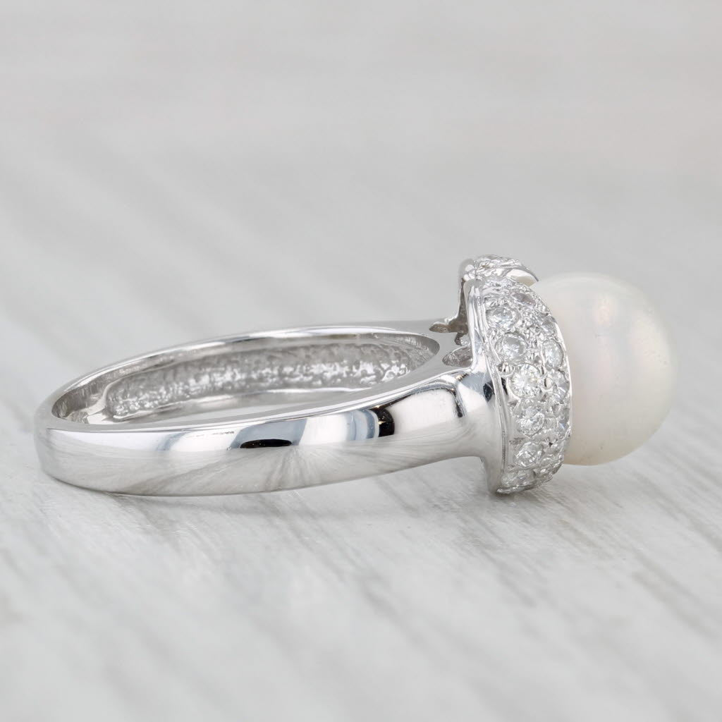 Light Gray 0.28ctw Diamond Cultured Pearl Ring 14k White Gold Size 5.75