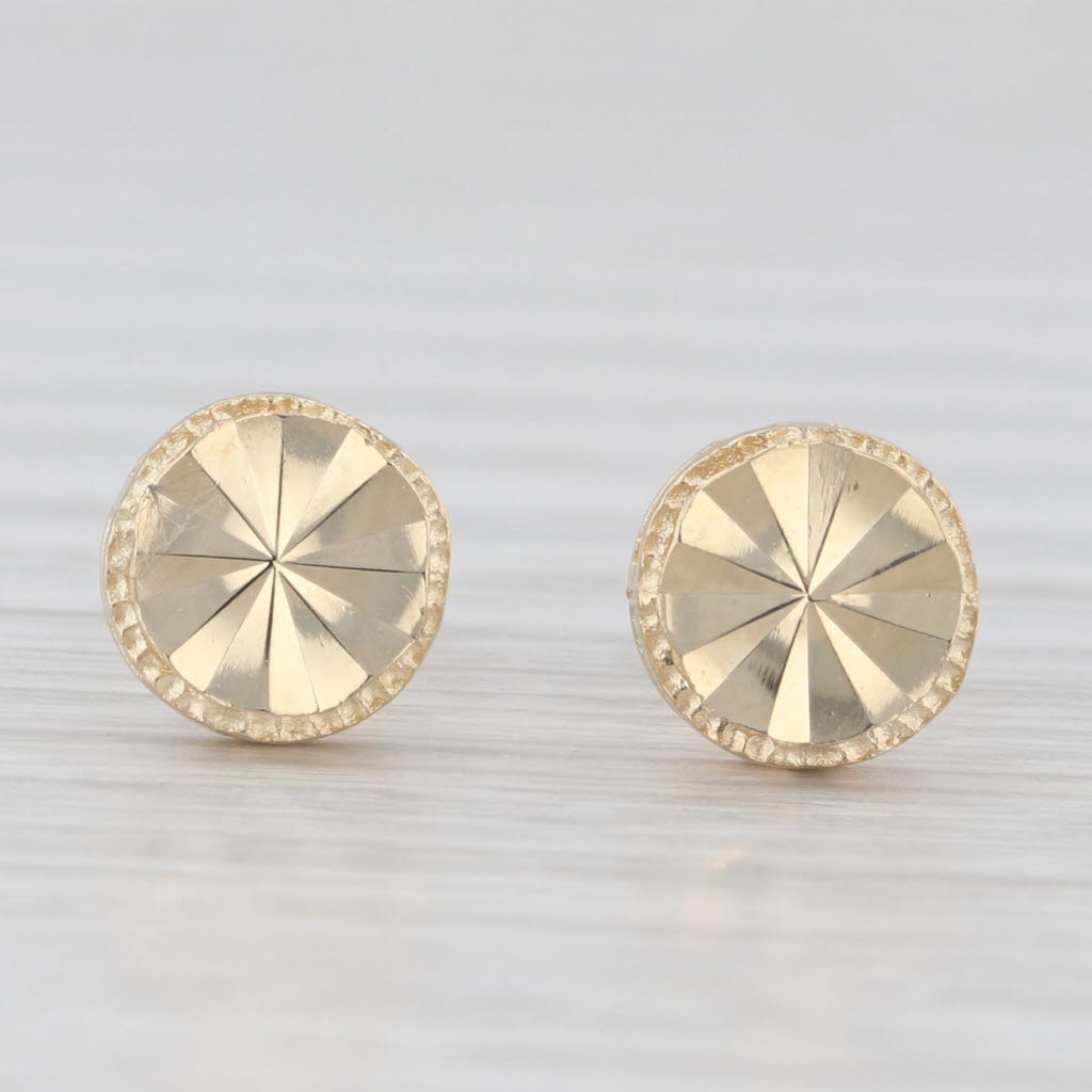 Light Gray Beveled Stud Earrings 14k Yellow Gold Small Round Studs