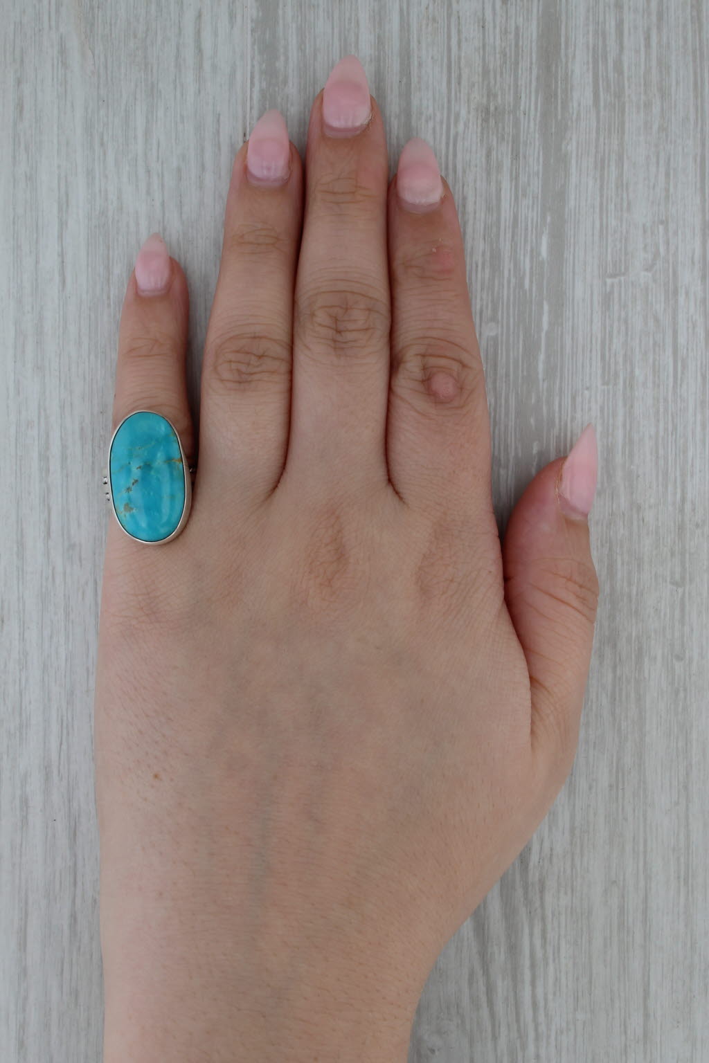 Turquoise Ring Oval Cabochon Sterling Silver Size 5.25 Vintage Statement
