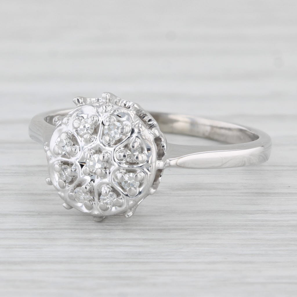 Light Gray Vintage Diamond Cluster Engagement Ring 10k White Gold Size 7.75