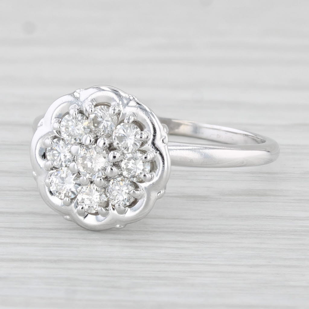 Light Gray 0.44ctw Diamond Cluster Ring 10k White Gold Vintage Engagement Size 7.5