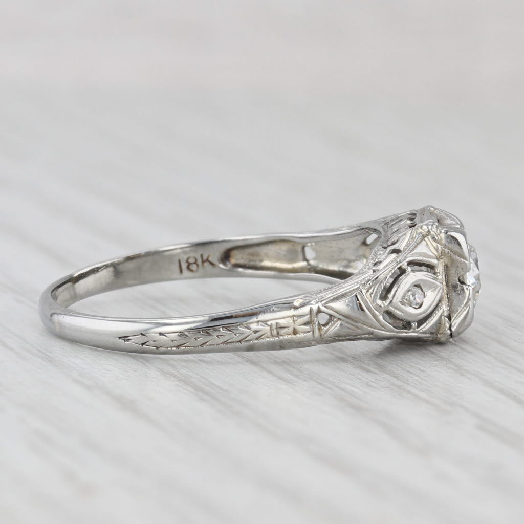 Light Gray Art Deco 0.45ct Old European Diamond Solitaire Engagement Ring 18k White Gold