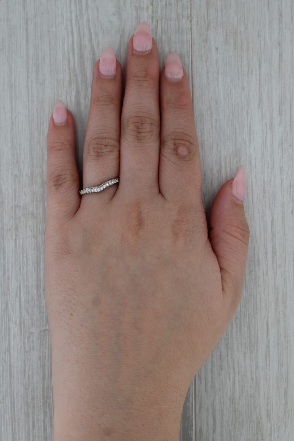 0.12ctw Contoured Diamond Wedding Band 14k White Gold Size 8.5 Stackable Ring