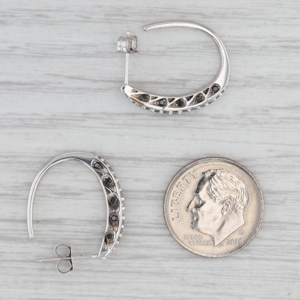 Gray 0.20ctw Diamond Oval Hoop Earrings 10k White Gold Pierced Hoops