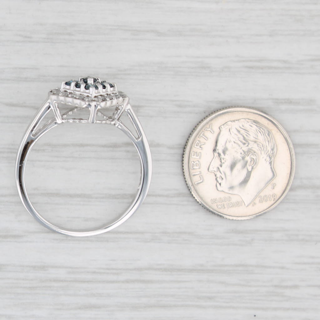 Light Gray 0.51ctw Blue White Diamond Halo Ring 10k White Gold Size 8