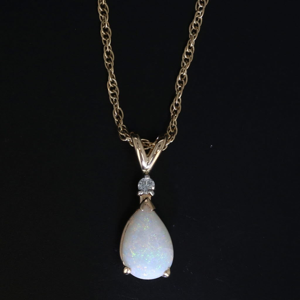 Black Opal Diamond Pendant Necklace 14k Yellow Gold 17" Rope Chain